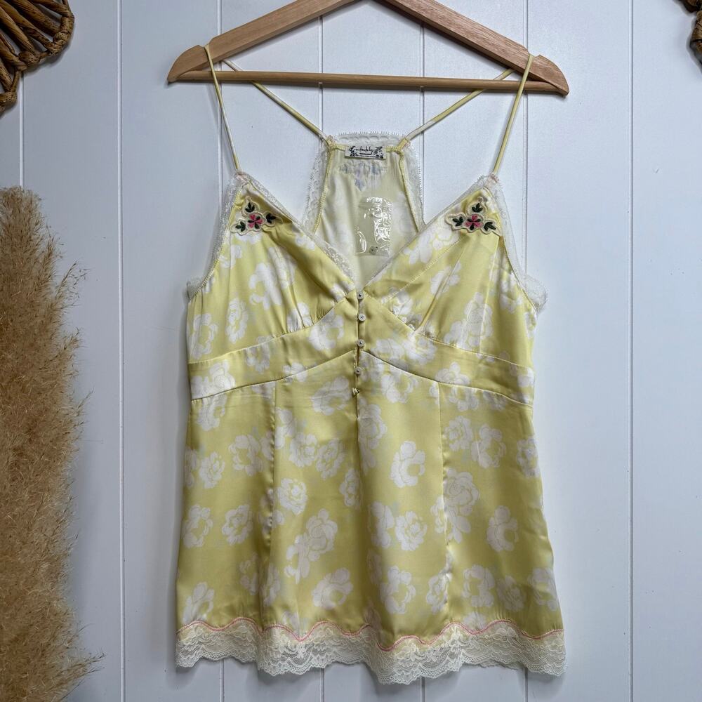 Free People satin cami top lace floral embroidered boho femme XS - Picture 4 of 8